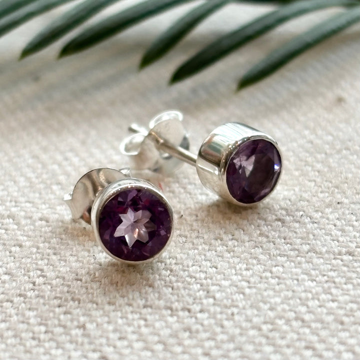 Sterling Silver Amethyst Stud Earrings