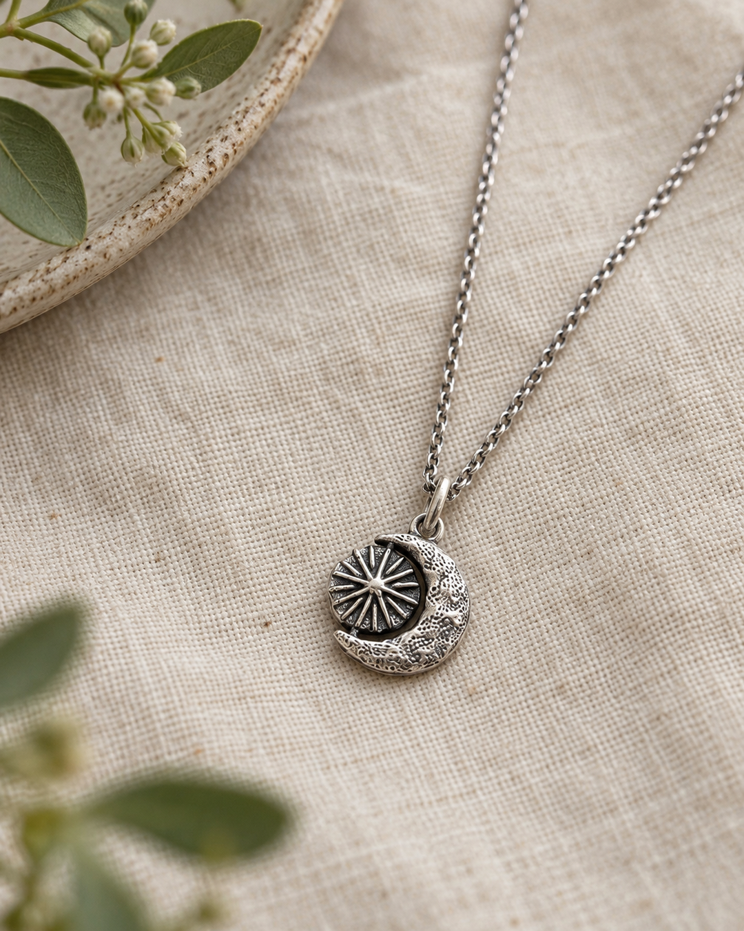 Handmade Solid Sterling Silver Sun & Moon Necklace