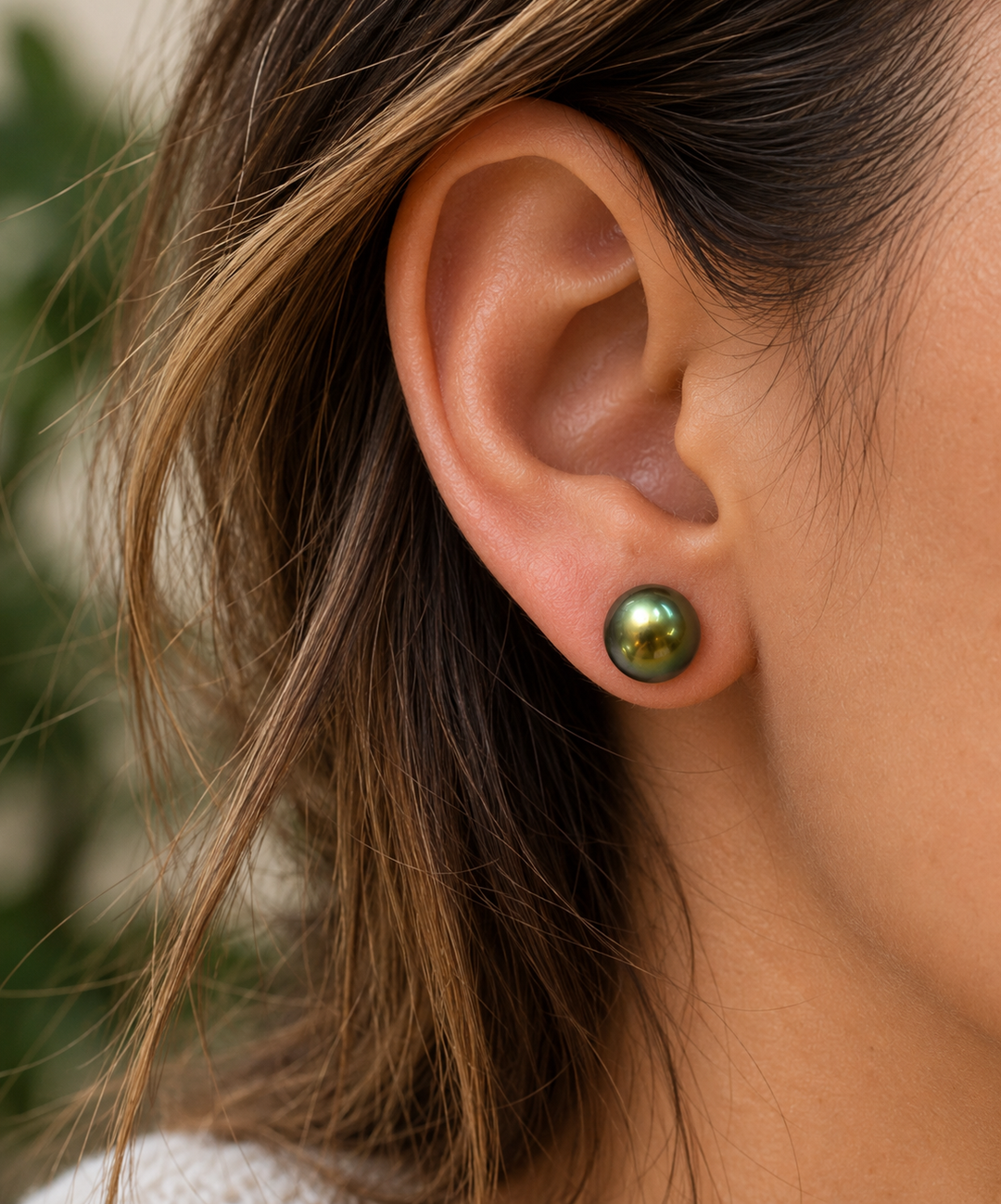 Green Freshwater Pearl Sterling Silver Stud Earrings