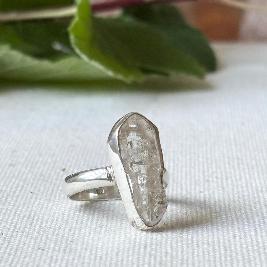 Raw Clear Quartz Sterling Silver Ring – Size M