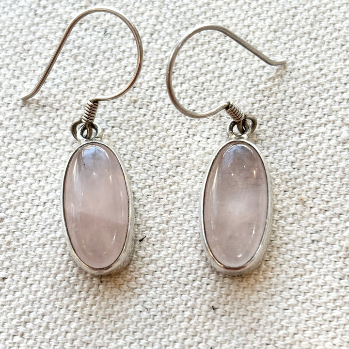 Sterling Silver Rose Quartz Oval Drop Earrings