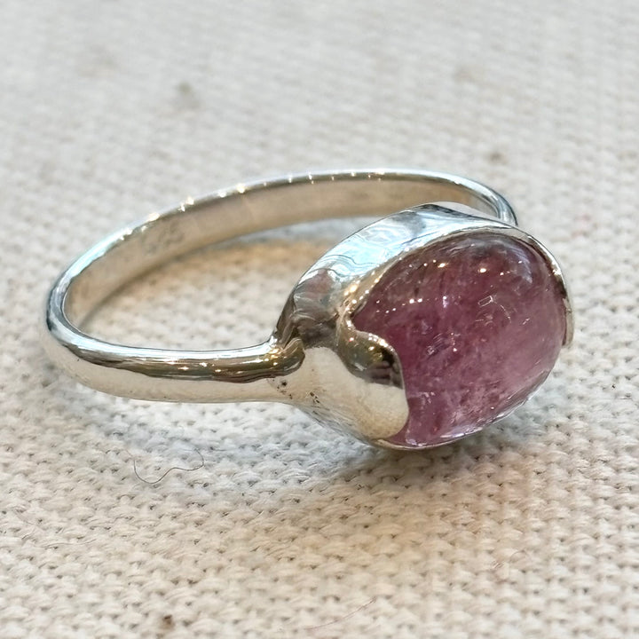 Pink Tourmaline Silver Ring – Size L