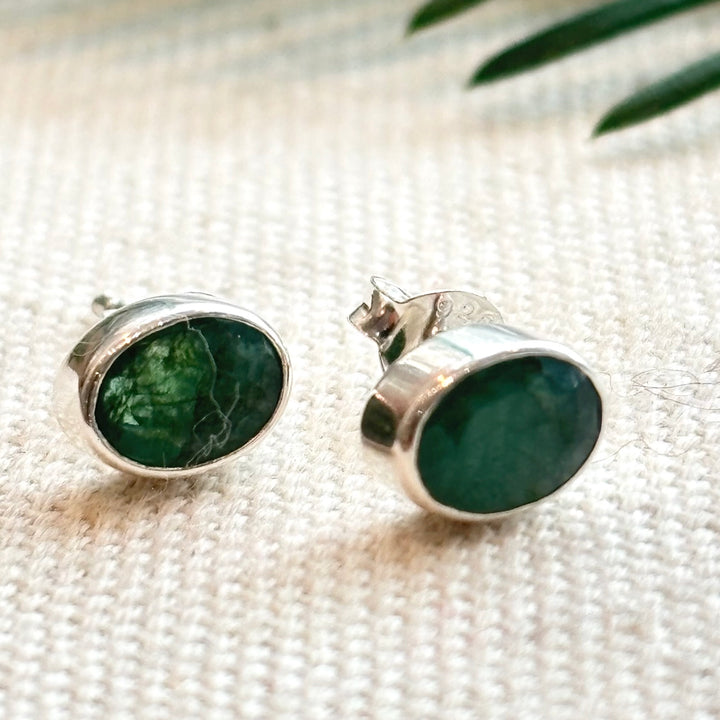 Sterling Silver Emerald Stud Earrings