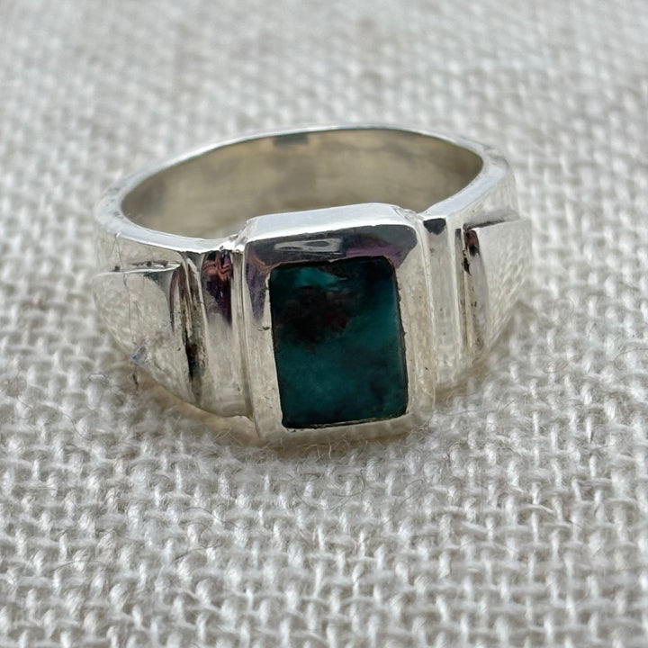 Deep Teal Turquoise Signet Ring in Sterling Silver