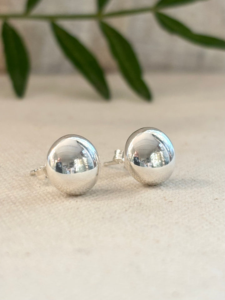 Polished Silver Button Stud Earrings