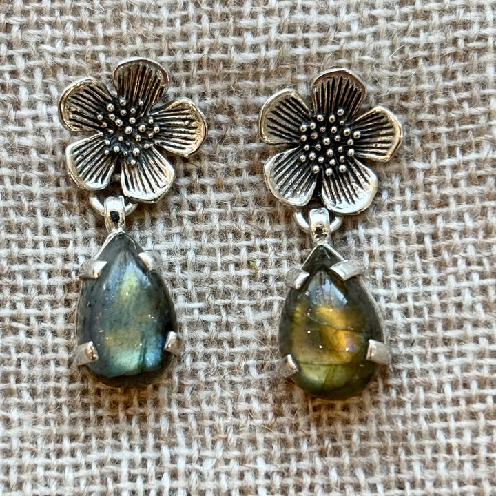 Sterling Silver Labradorite Flower Stud Earrings