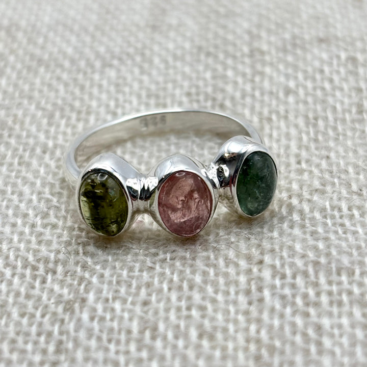 Trinity Tourmaline Ring – Sterling Silver (Size M)