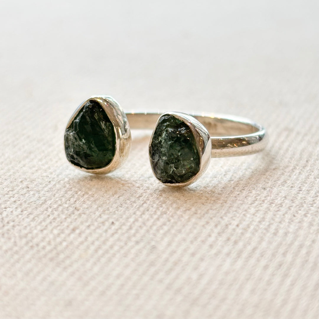 Sterling Silver Raw Green Tourmaline Ring – Size R