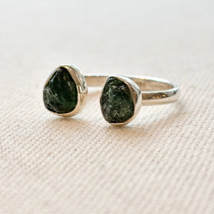 Sterling Silver Raw Green Tourmaline Ring – Size R