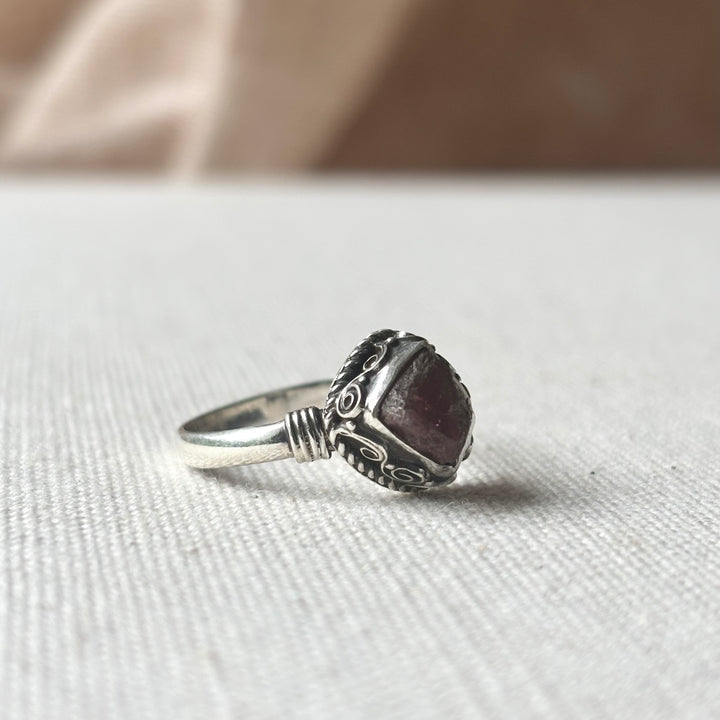 Handmade Raw Garnet Sterling Silver Ring – Size O
