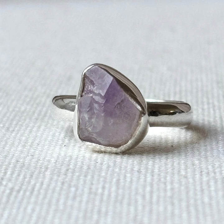 Raw Amethyst Sterling Silver Ring – Size P