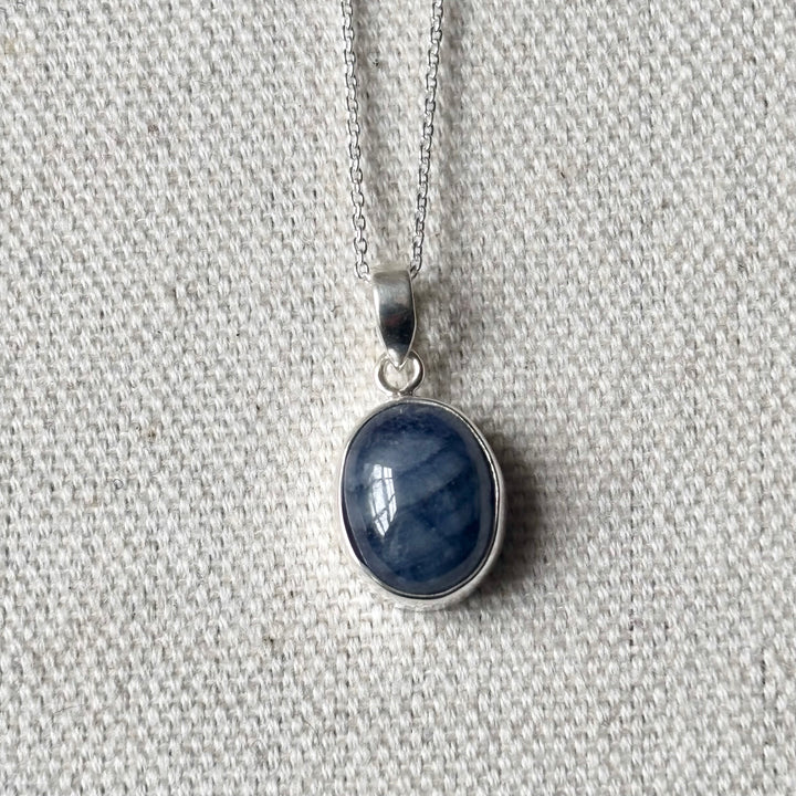 Blue Sapphire Oval Necklace – Sterling Silver