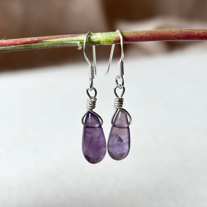 Handmade Amethyst Teardrop Silver Earrings