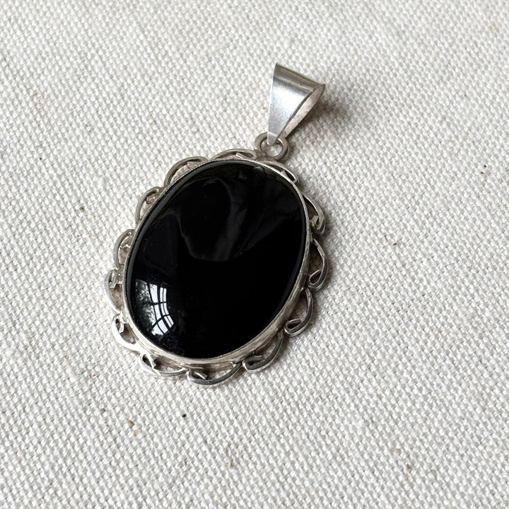 Black Onyx Sterling Silver Oval Pendant