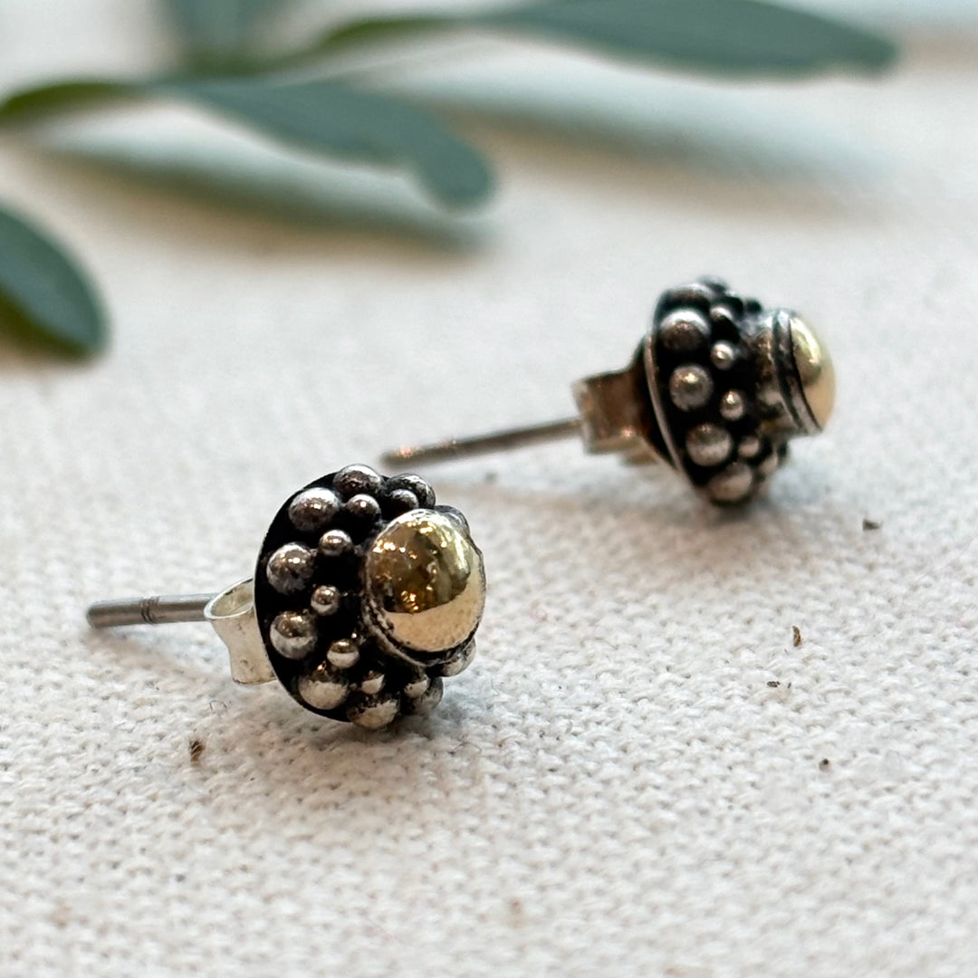 Handmade Gold Dome Floral Stud Earrings – 8mm