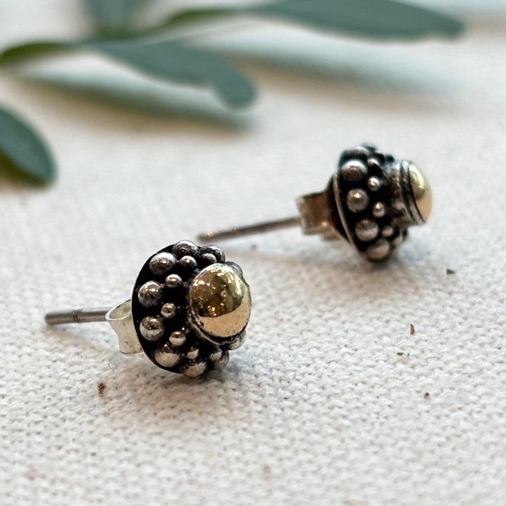 Handmade Gold Dome Floral Stud Earrings – 8mm
