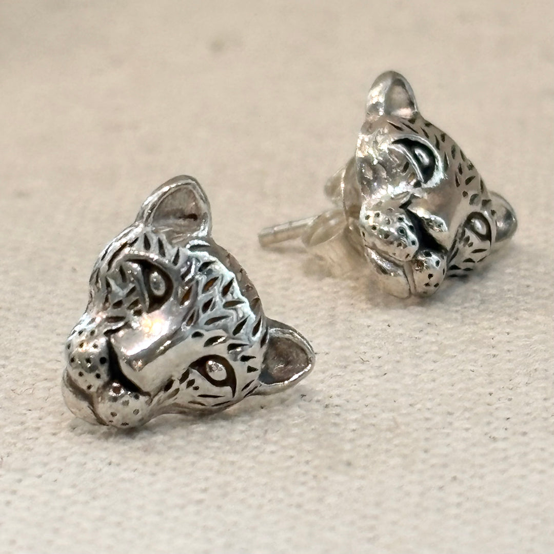 Lion Head Sterling Silver Stud Earrings 10 x 8 mm