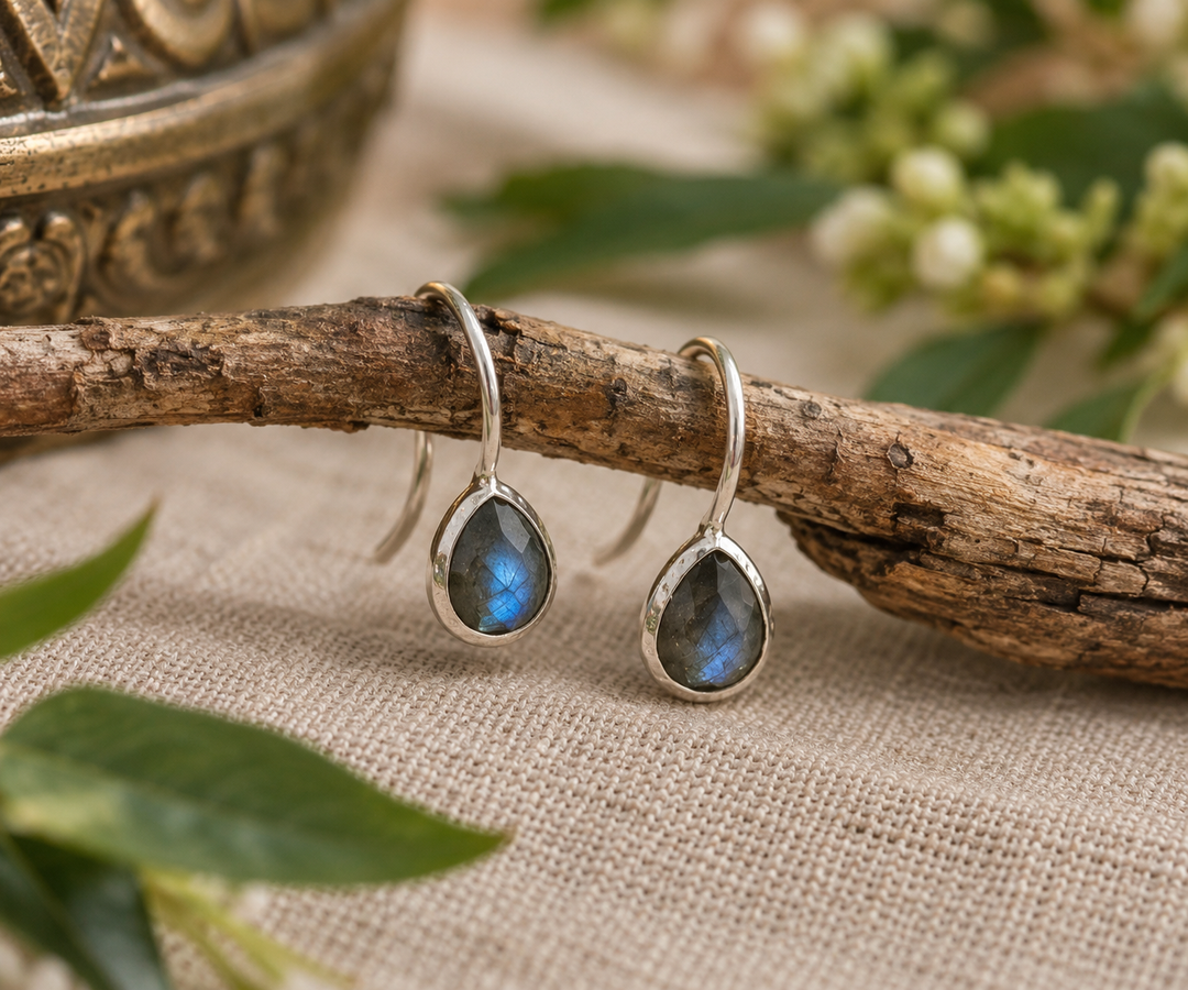Faceted Blue Flash Labradorite Sterling Silver Teardrop Earrings