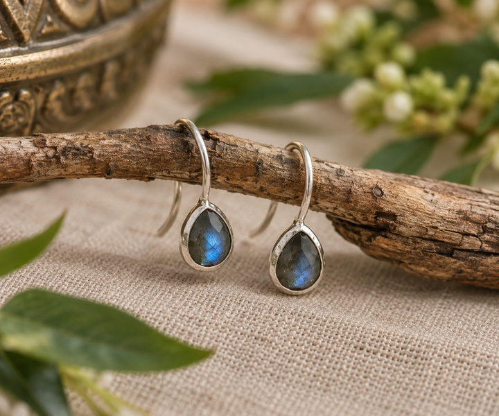 Faceted Blue Flash Labradorite Sterling Silver Teardrop Earrings