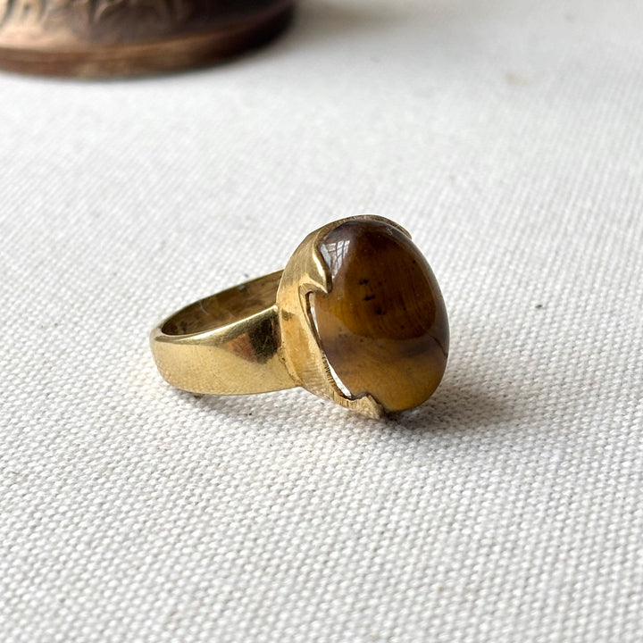 Handmade Tiger’s Eye Panchadhatu Ring – Size S