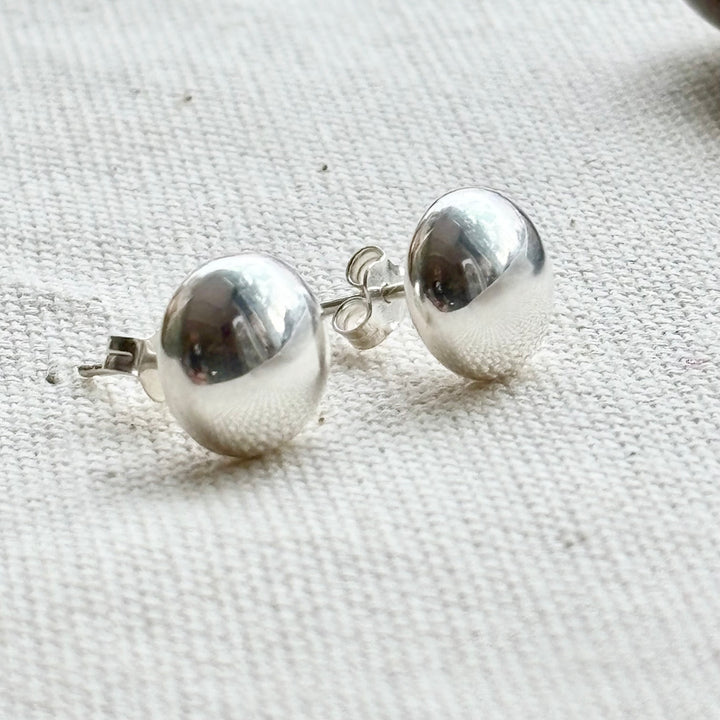 Polished Silver Button Stud Earrings