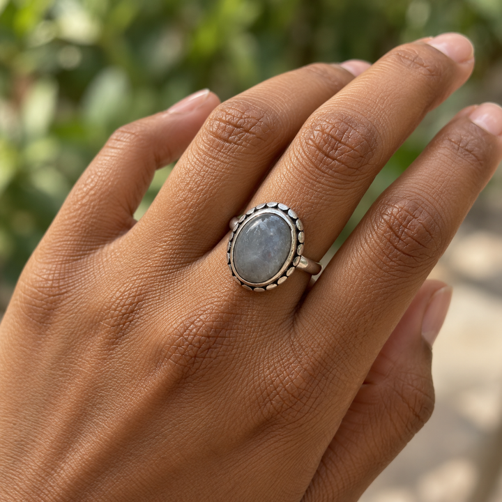 Oval Grey Moonstone Sterling Silver Ring