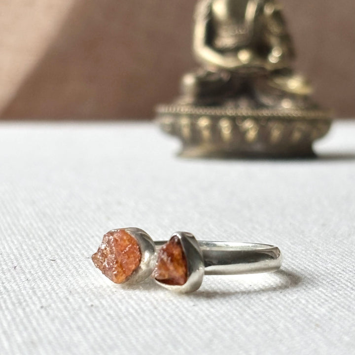 Handmade Raw Orange Garnet Sterling Silver Ring – Size Q
