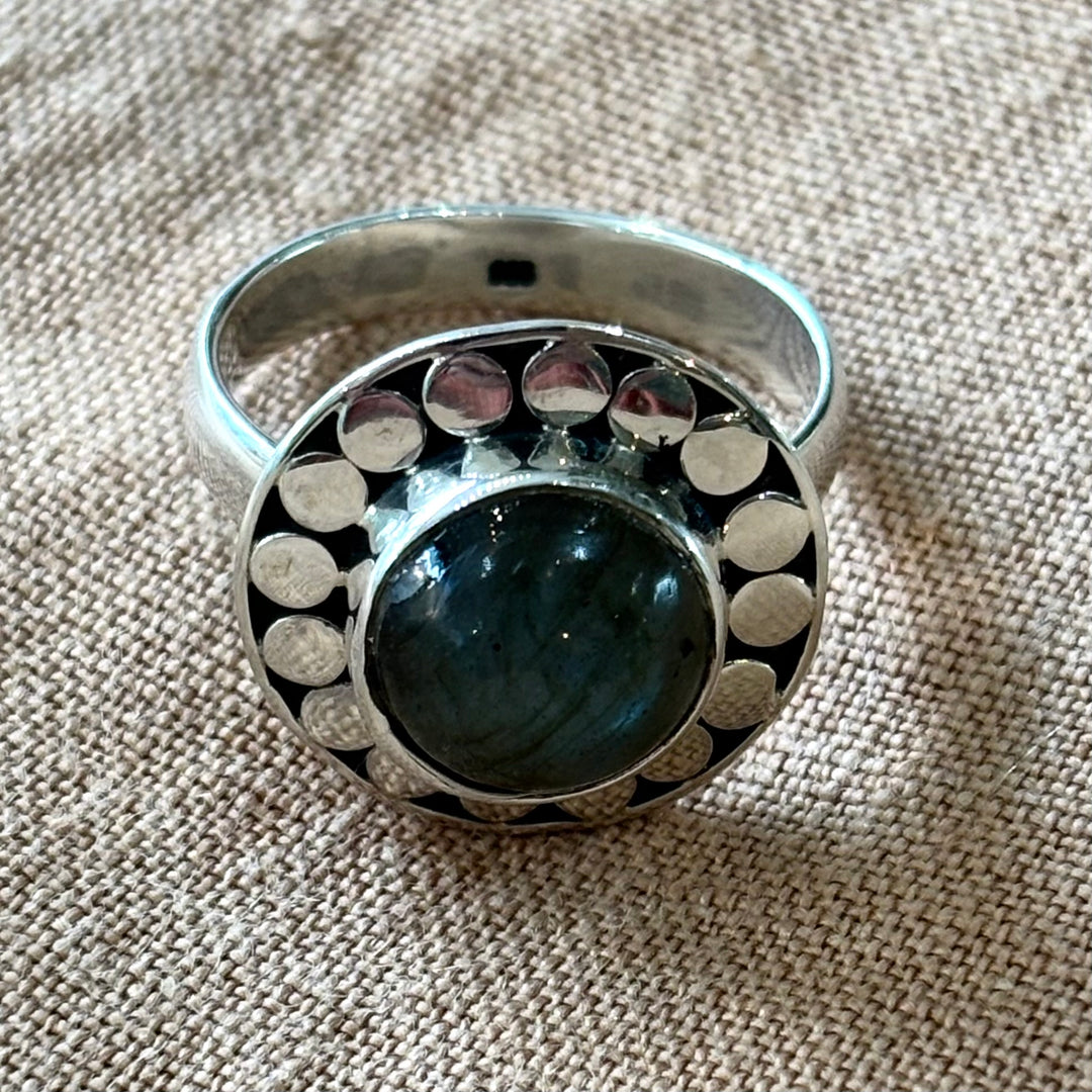 Labradorite Silver Sun Halo Ring