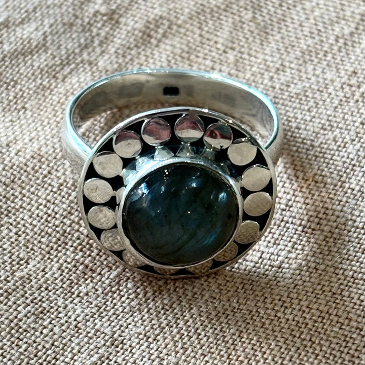 Labradorite Silver Sun Halo Ring