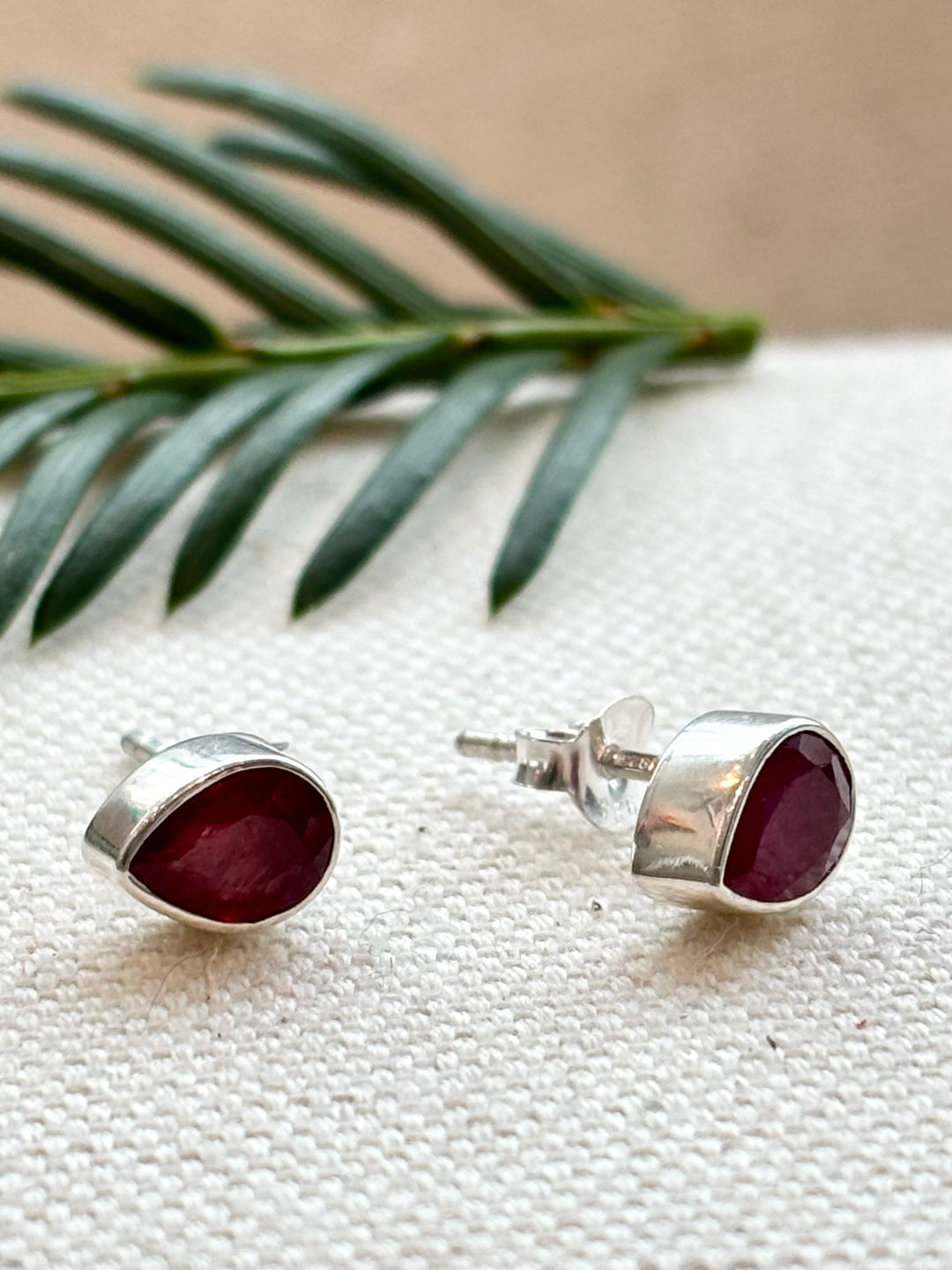Sterling Silver Ruby Teardrop Stud Earrings