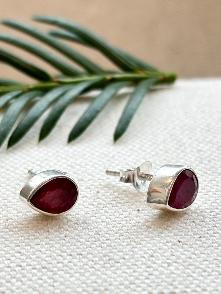 Sterling Silver Ruby Teardrop Stud Earrings