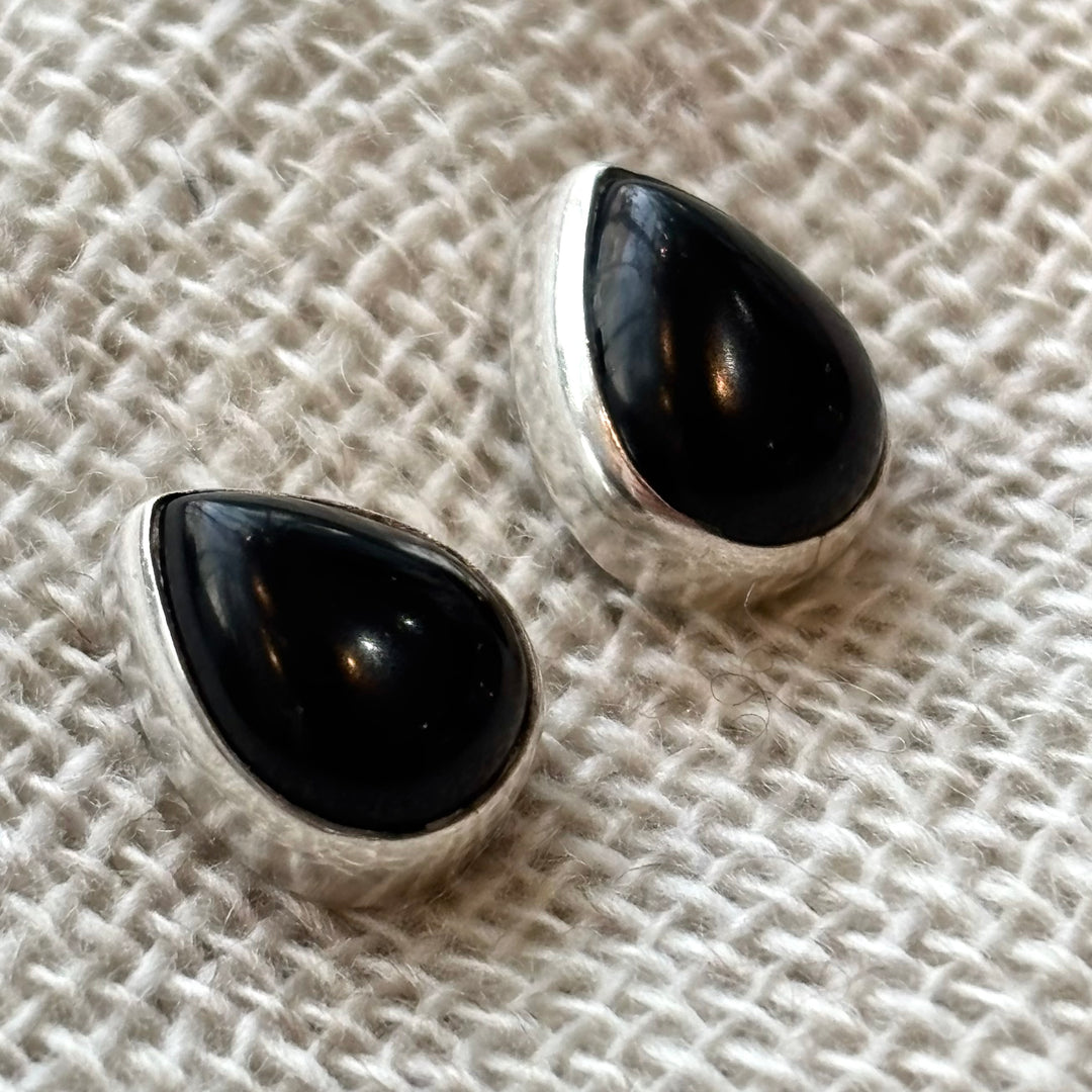 Sterling Silver Black Onyx Teardrop Stud Earrings