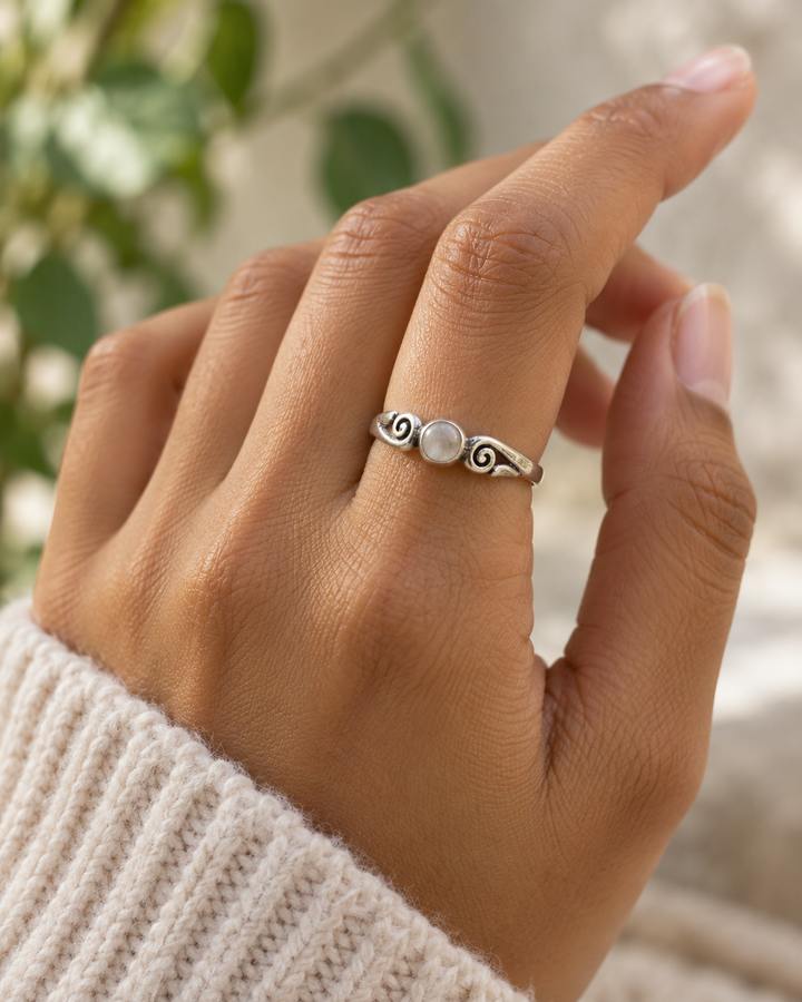 Moonstone Silver Swirl Ring