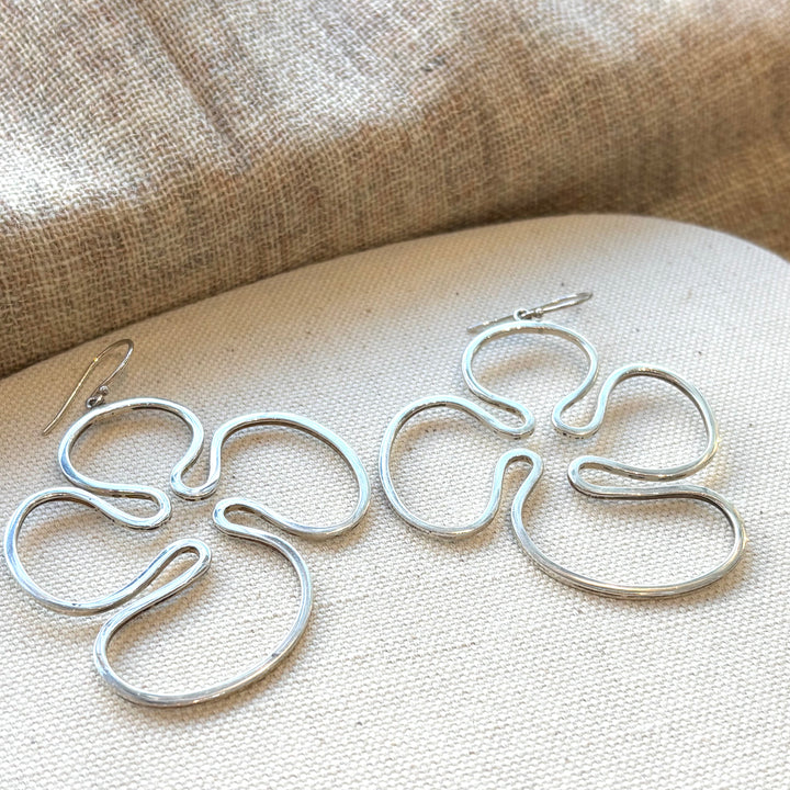 Large Sterling Silver Organic Wave Statement Earrings