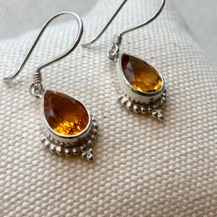 Citrine Teardrop Drop Earrings in Sterling Silver