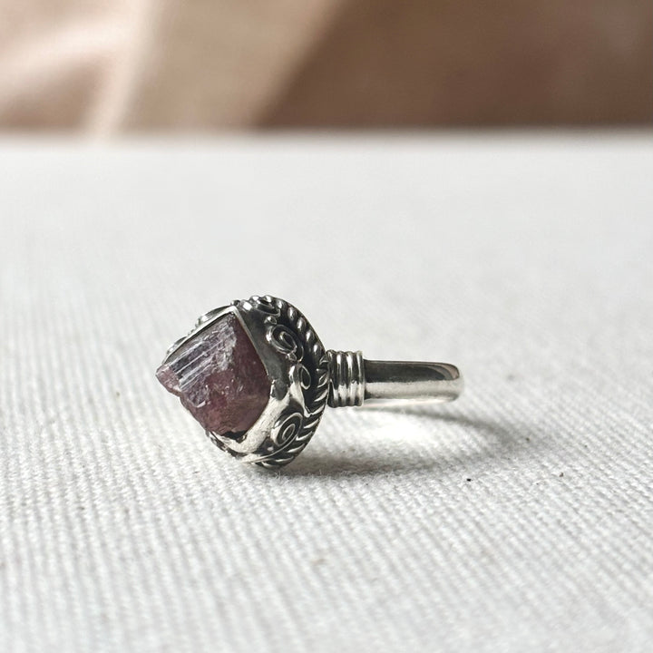 Handmade Raw Garnet Sterling Silver Ring – Size O