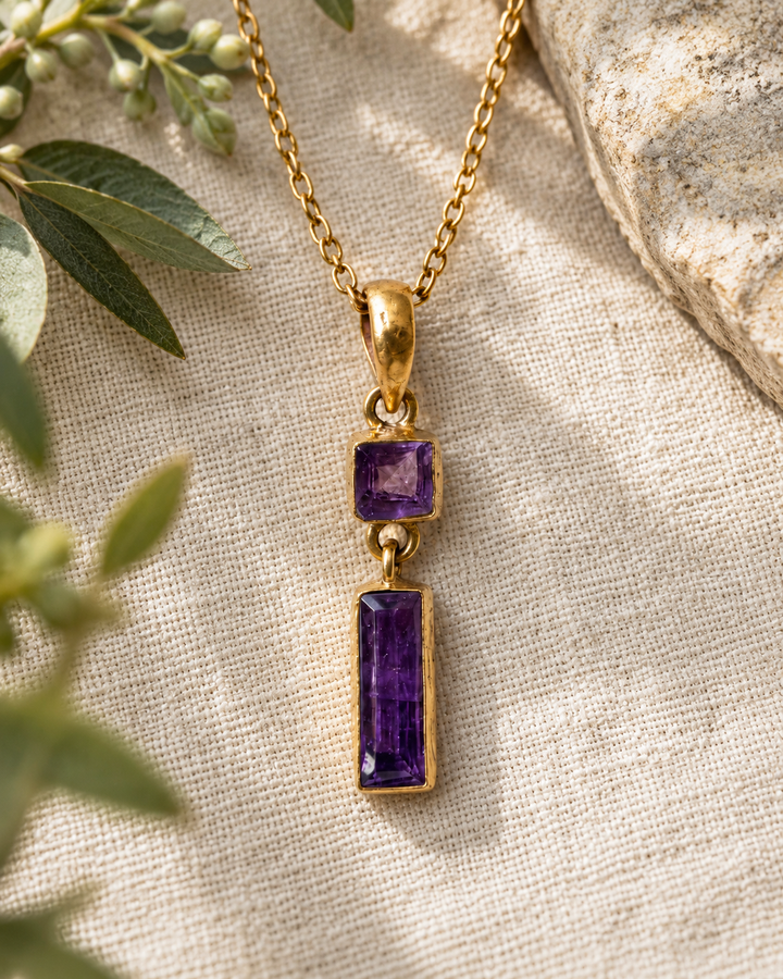 Handmade Two-Stone Amethyst Panchadhatu Necklace