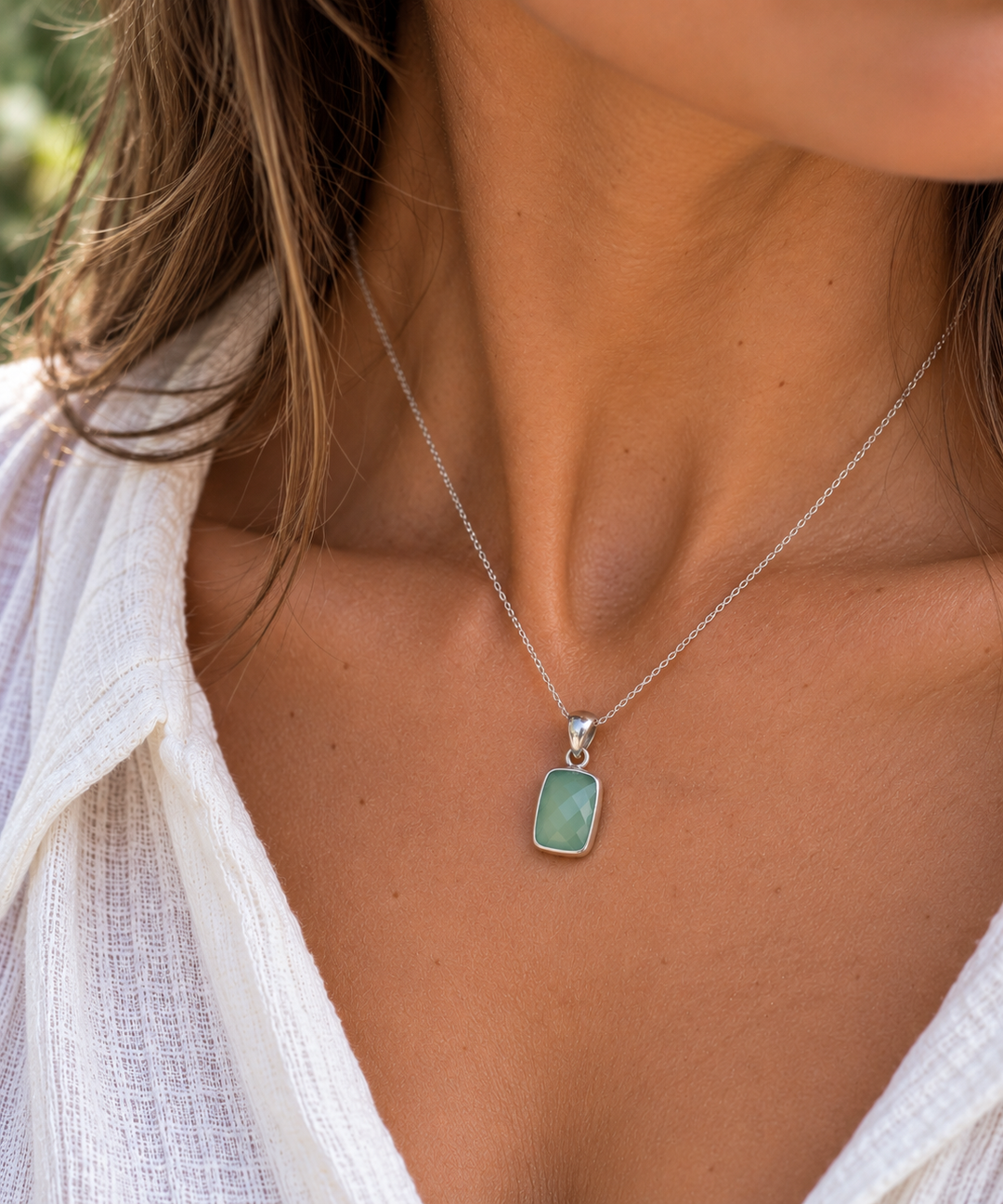 Green Chalcedony Teardrop Pendant