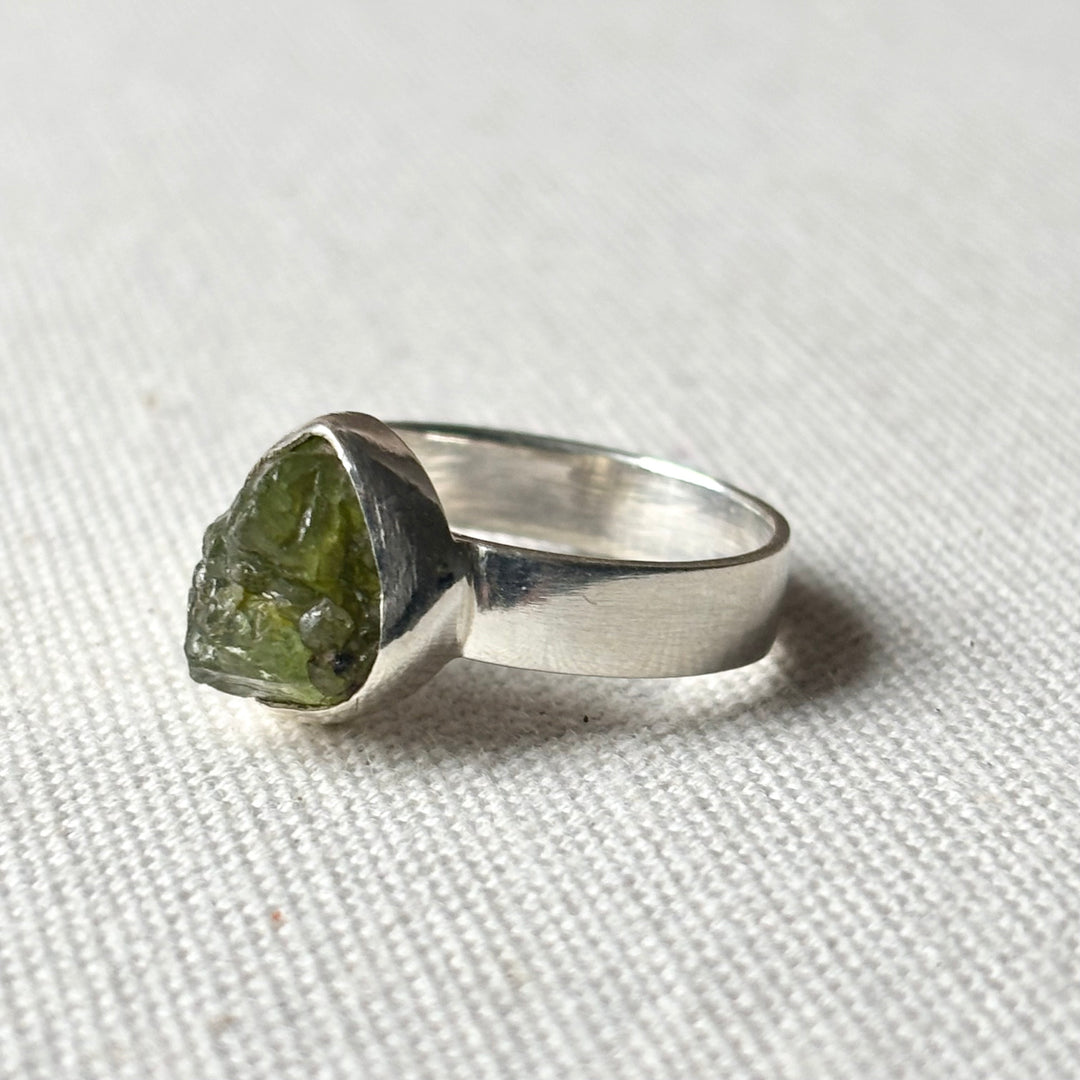 Handmade Raw Peridot Sterling Silver Ring – Size S