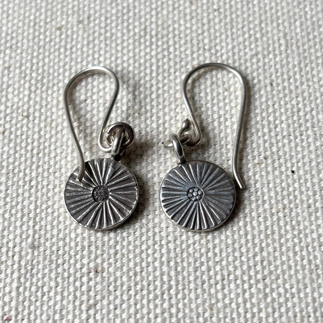 Oxidised Silver Sunburst Drop Earrings