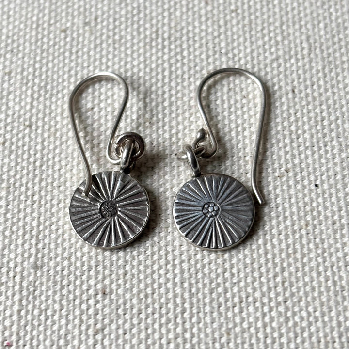 Oxidised Silver Sunburst Drop Earrings