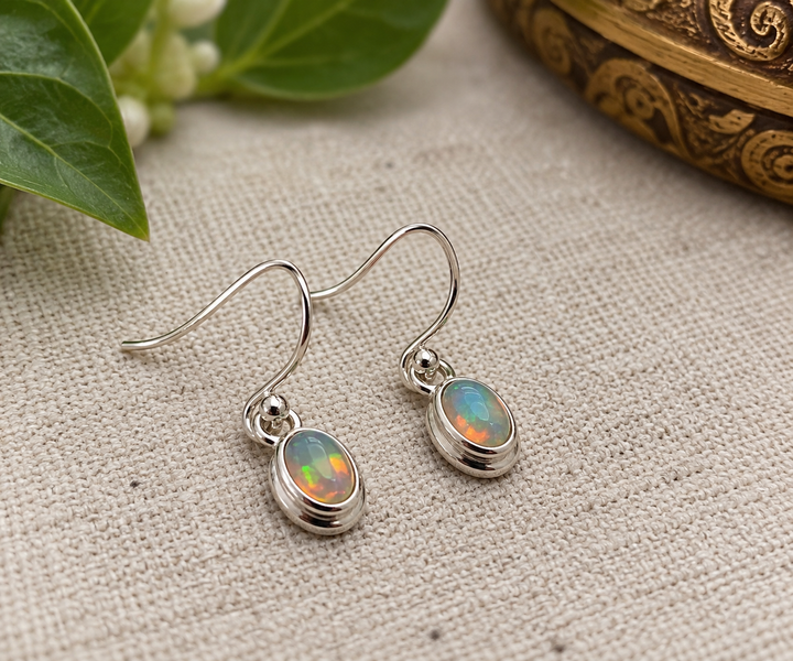 Ethiopian Opal Sterling Silver Drop Earrings