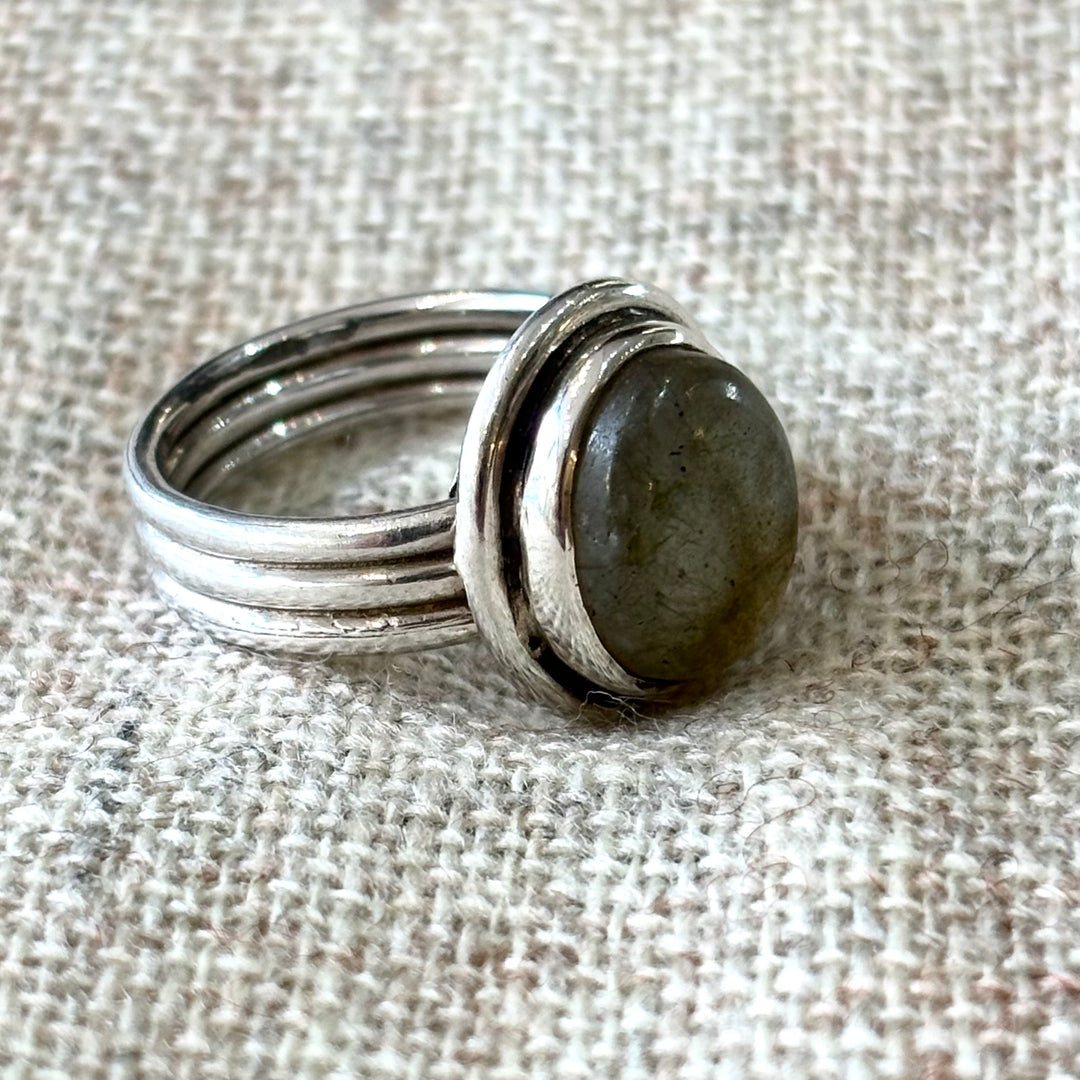 Silver Labradorite Triple Band Ring
