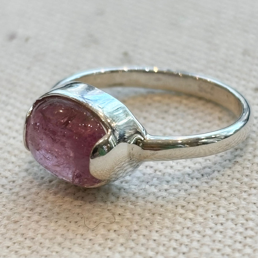 Pink Tourmaline Silver Ring – Size L