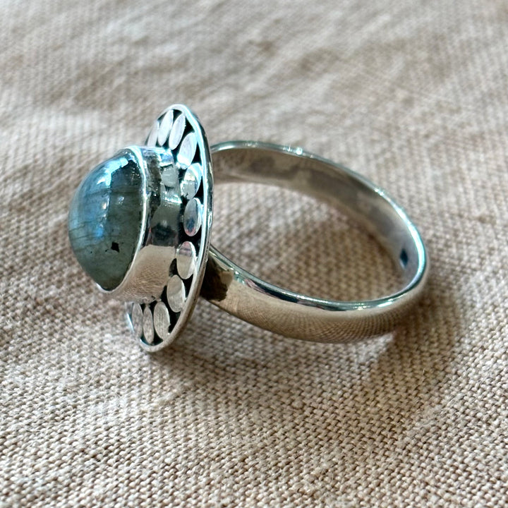 Labradorite Silver Sun Halo Ring