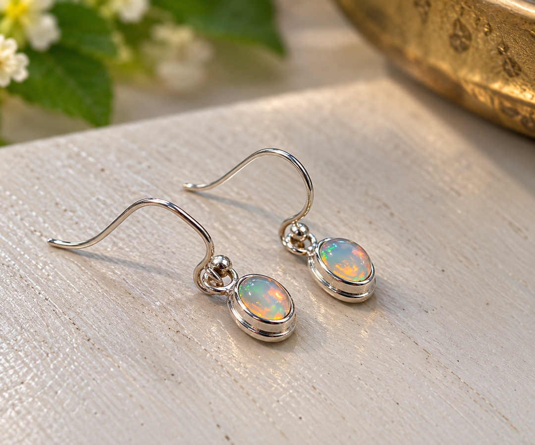Ethiopian Opal Sterling Silver Drop Earrings