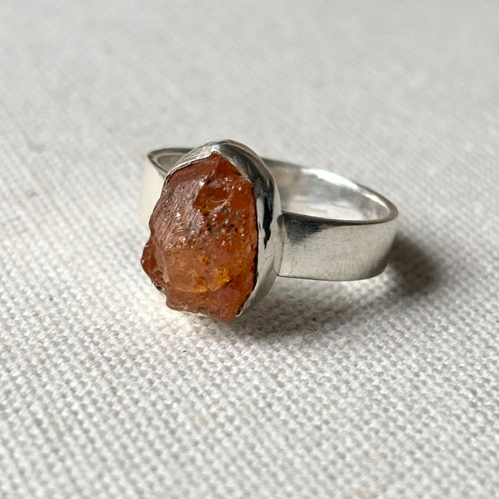 Raw Orange Garnet Sterling Silver Ring –  Size P