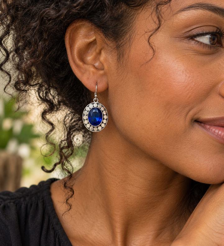 Lab-Created Sapphire Sterling Silver Oval Drop Earrings