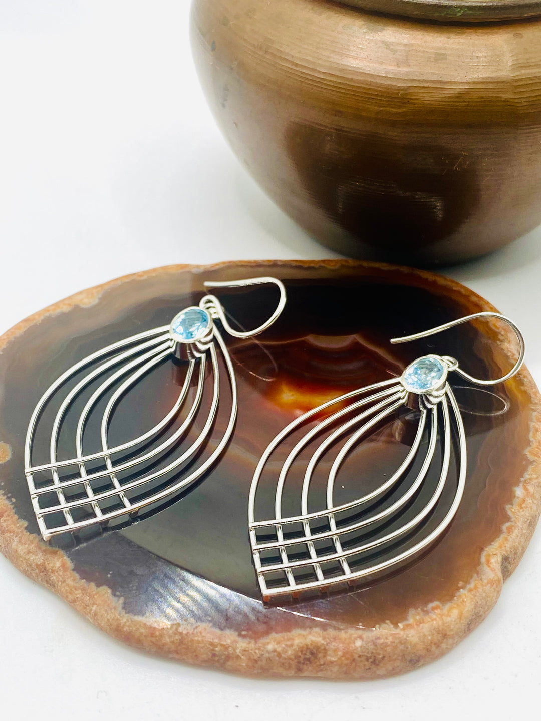 Blue Topaz Crossover Earrings