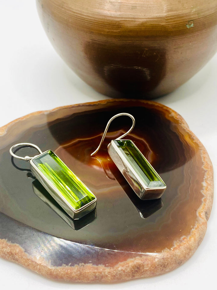 Green Obsidian Rectangular Earrings